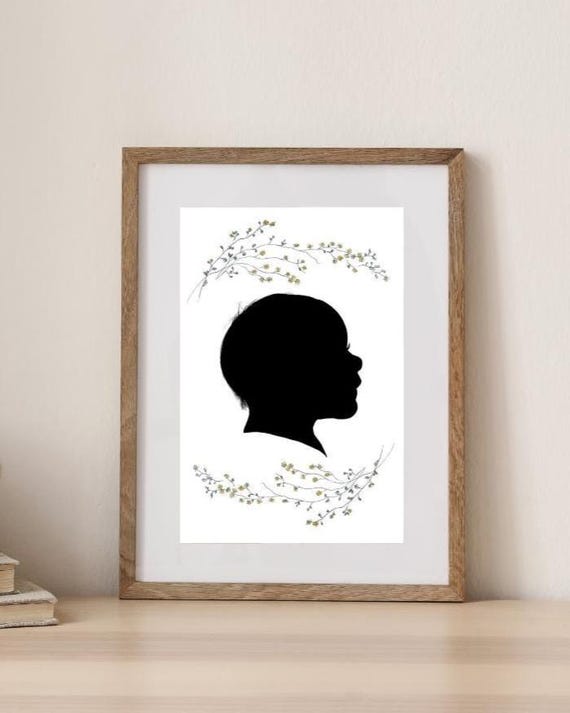 Custom Hand-Drawn Child Silhouette Art Print: Watercolor Florals, Italian Paper