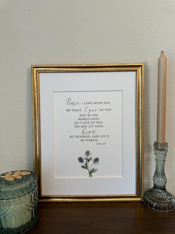 John 14:27 Scripture Print • Calligraphy, Floral Watercolor Art, Italian Paper