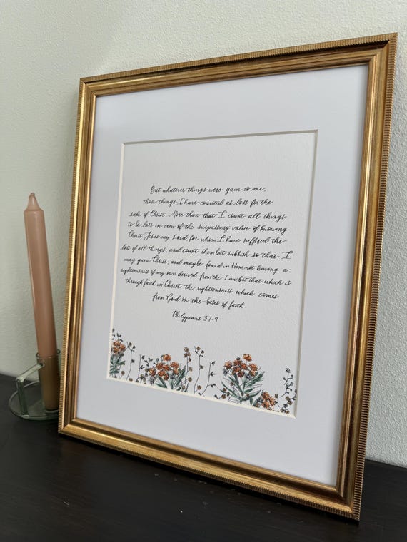 Philippians 3:7-9 Scripture Print • Calligraphy, Floral Watercolor, Italian Paper