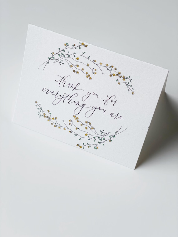 Thank You Card • Calligraphy, Watercolor Floral, Italian Paper