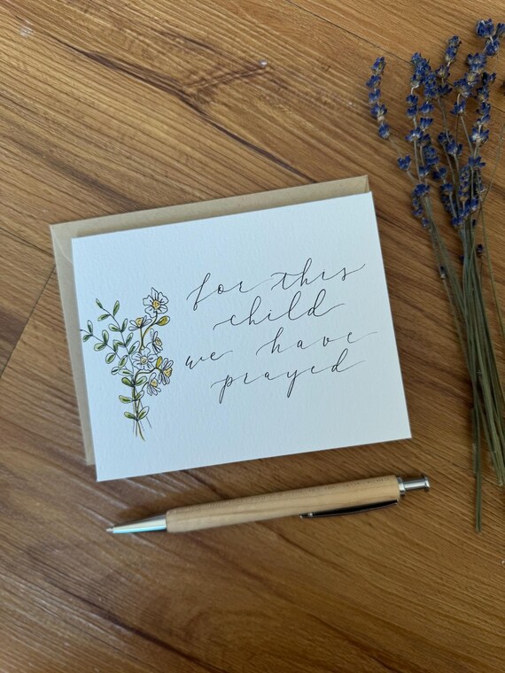 Baby Shower Card • Floral Watercolor, Calligraphy, Italian Paper