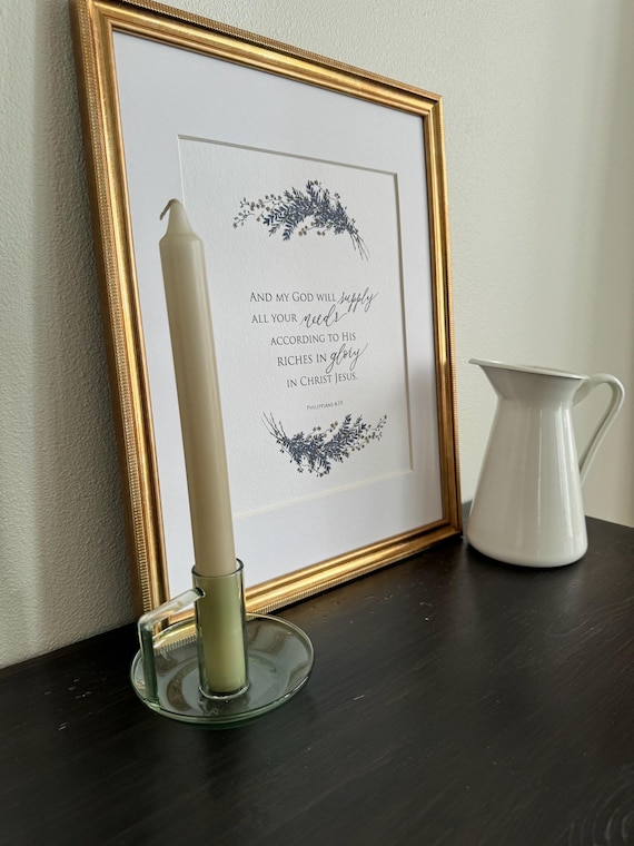 Philippians 4:19 Scripture Print • Calligraphy, Floral Watercolor Bible Verse Art, Italian Paper