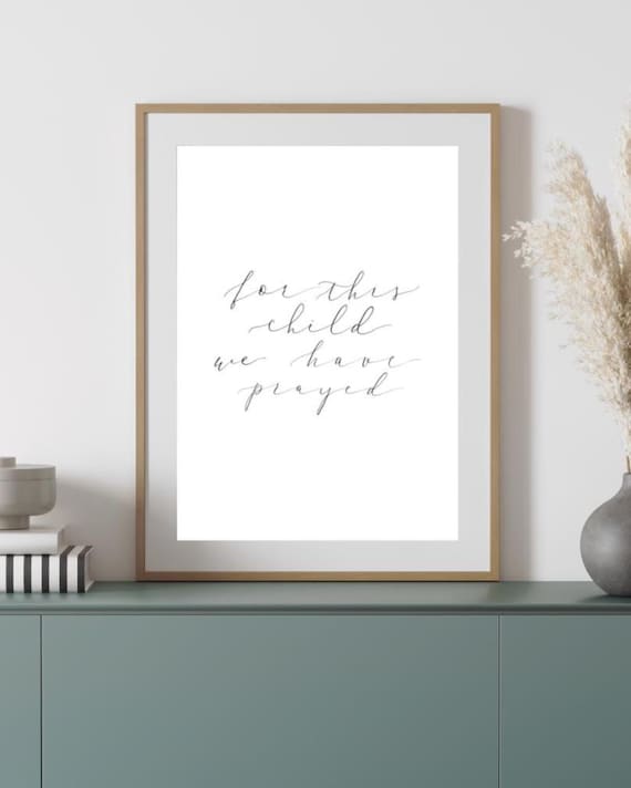 For this child we have prayed • Calligraphy Print • Italian Paper Christian Nursery Art