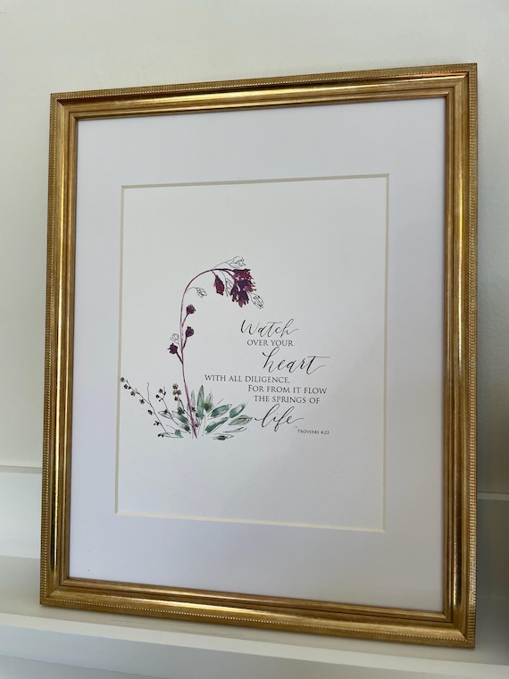 Proverbs 4:23 Scripture Print • Calligraphy, Floral Watercolor Art, Italian Paper