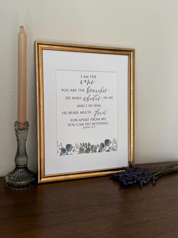 John 15:5 Scripture Print • Calligraphy, Floral Watercolor Art, Italian Paper