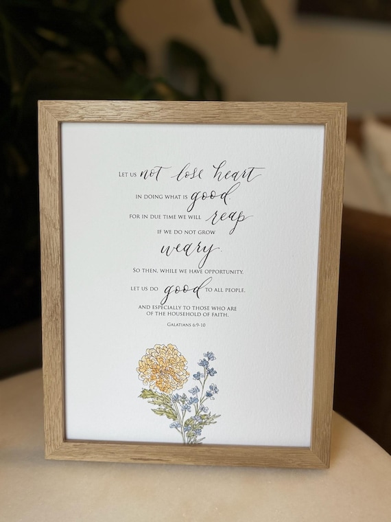 Galatians 6:9-10 Scripture Print • Calligraphy, Floral Watercolor Art, Italian Paper