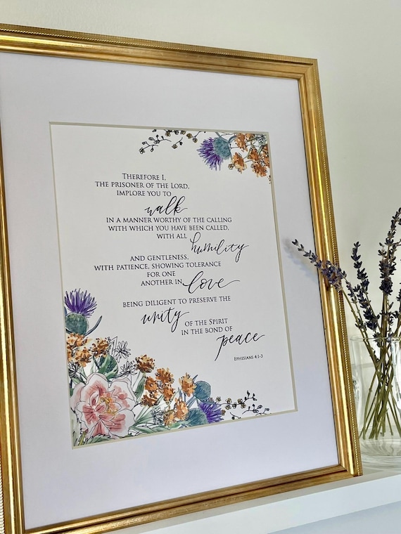 Floral Ephesians 4:1-3 Scripture Print • Christian Wall Art
