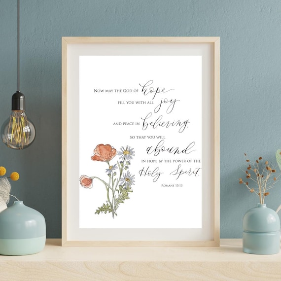 Romans 15:13 Scripture Print • Calligraphy, Floral Watercolor, Italian Paper