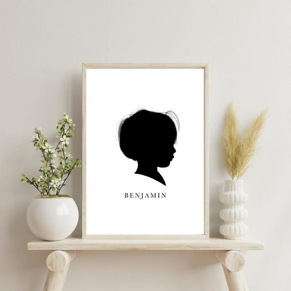 Hand Drawn Child Silhouette Portrait: Custom Art Print on Italian Paper