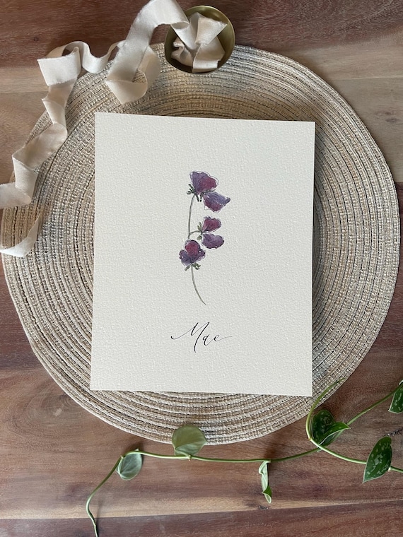 Birth Month Flower Print • Watercolor Floral Art, Personalized Name, Custom Calligraphy