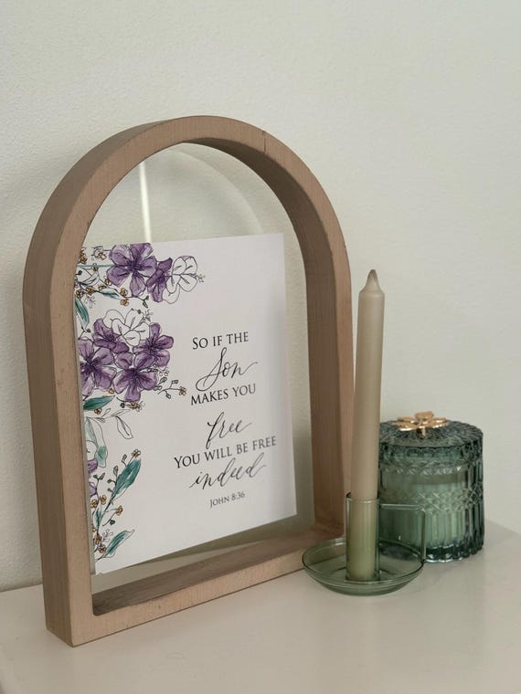 John 8:36 Scripture Print • Calligraphy, Floral Watercolor Art, Italian Paper