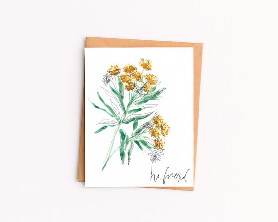 Hi Friend Greeting Card • Calligraphy, Floral Watercolor Art, Italian Paper
