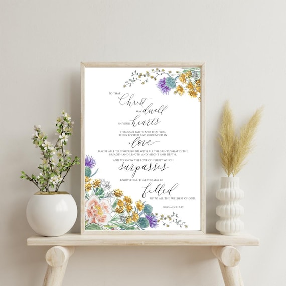 Ephesians 3:17-19 Floral Scripture Print • Christian Wall Art