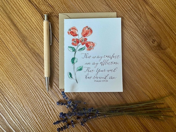 Floral Christian Greeting Card • Psalm 119:50 Scripture Comfort