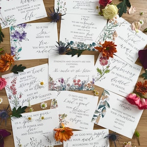 Smiling at the Future Bible Memory Verse Cards • Floral Watercolor Calligraphy, Italian Paper
