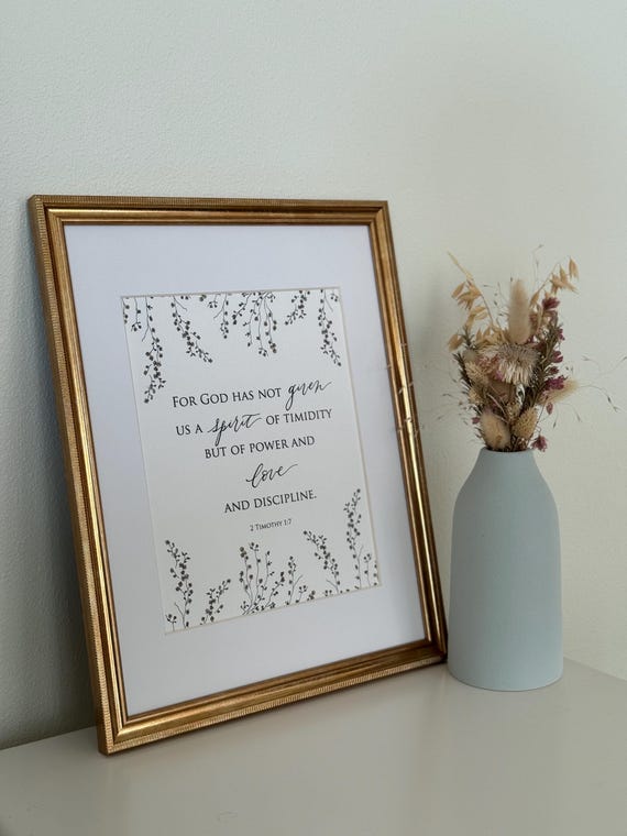 2 Timothy 1:7 Scripture Print • Calligraphy, Floral Watercolor Art, Italian Paper