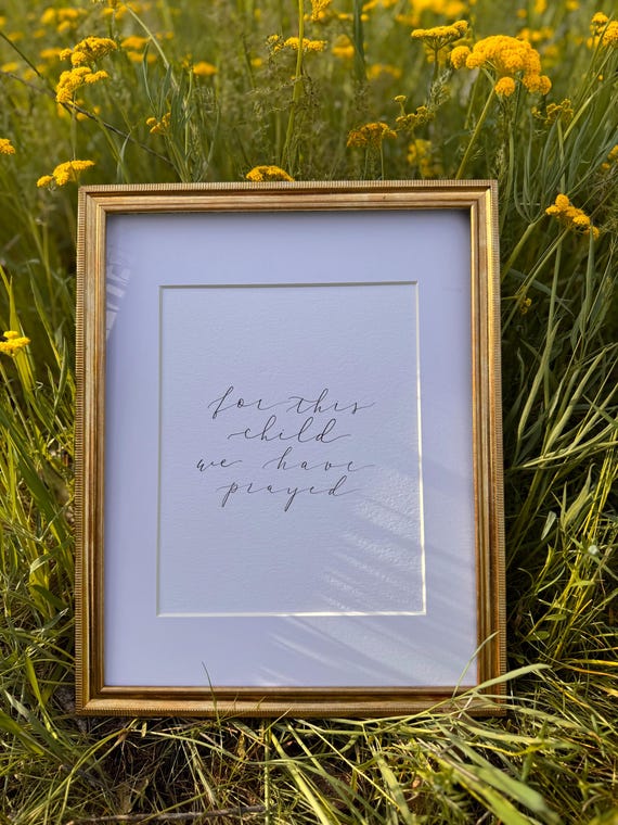 For this child we have prayed • Calligraphy Print • Italian Paper Christian Nursery Art