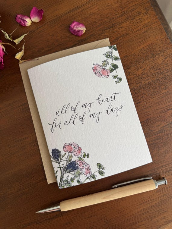 Floral Watercolor Greeting Card • Calligraphy on Italian Paper