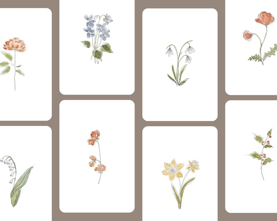 Hand-painted Birth Month Flower Print | Watercolor Botanical Art (Italian Paper)