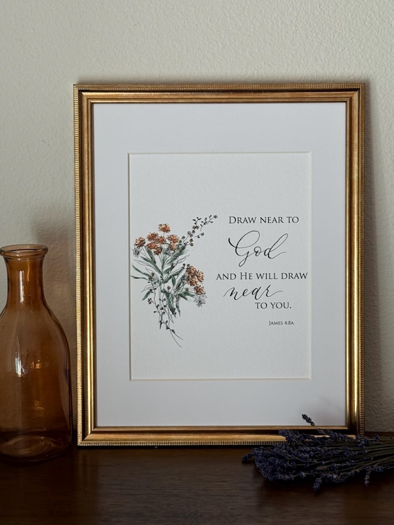 Floral Scripture Print • Calligraphy, Floral Watercolor Art, Italian Paper