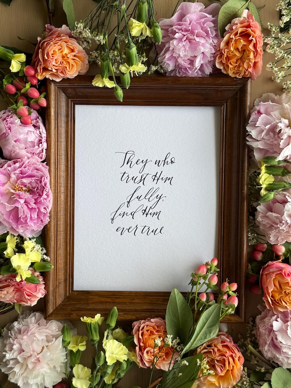 They Who Trust Him Hymn Quote Print: Christian Calligraphy Art on Italian Paper