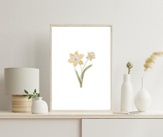 March Birth Month Flower Print | Daffodil Art | Minimalist Botanical Wall Art on Italian Paper