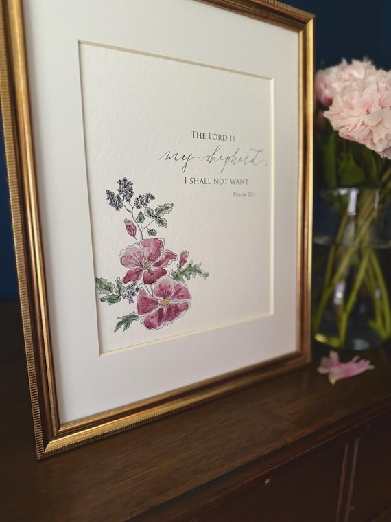 Psalm 23:1 Floral Scripture Print • Christian Wall Art on Italian Paper