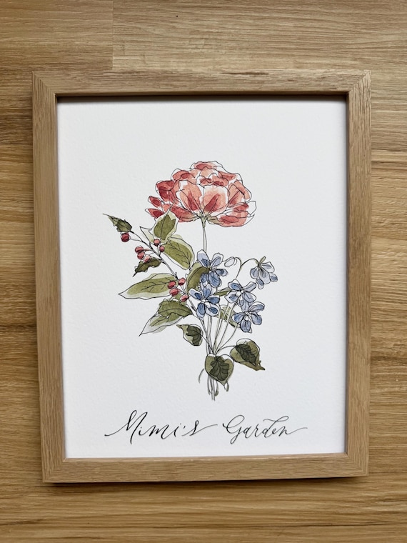 11x14" Custom Birth Month Floral Print • Watercolor Family Bouquet, Calligraphy Art