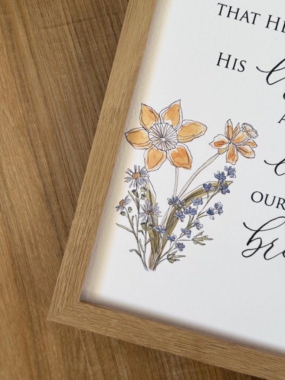 1 John 3:16 Scripture Print • Calligraphy, Floral Watercolor Art, Italian Paper