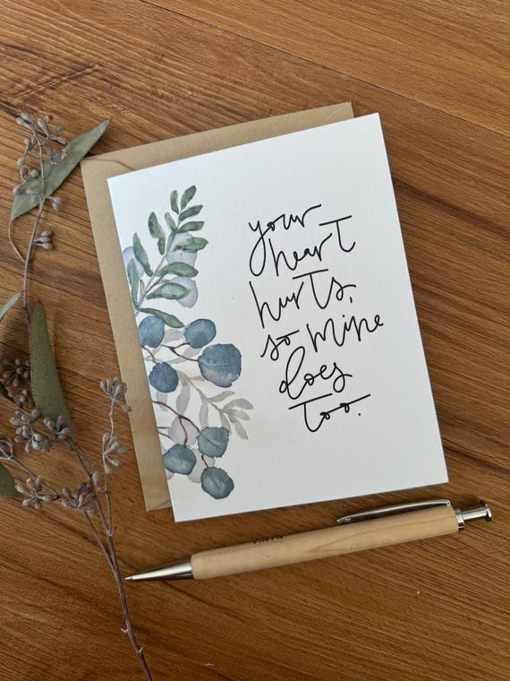 Sympathy Card • Floral Watercolor, Calligraphy, Grief Support, Italian Paper
