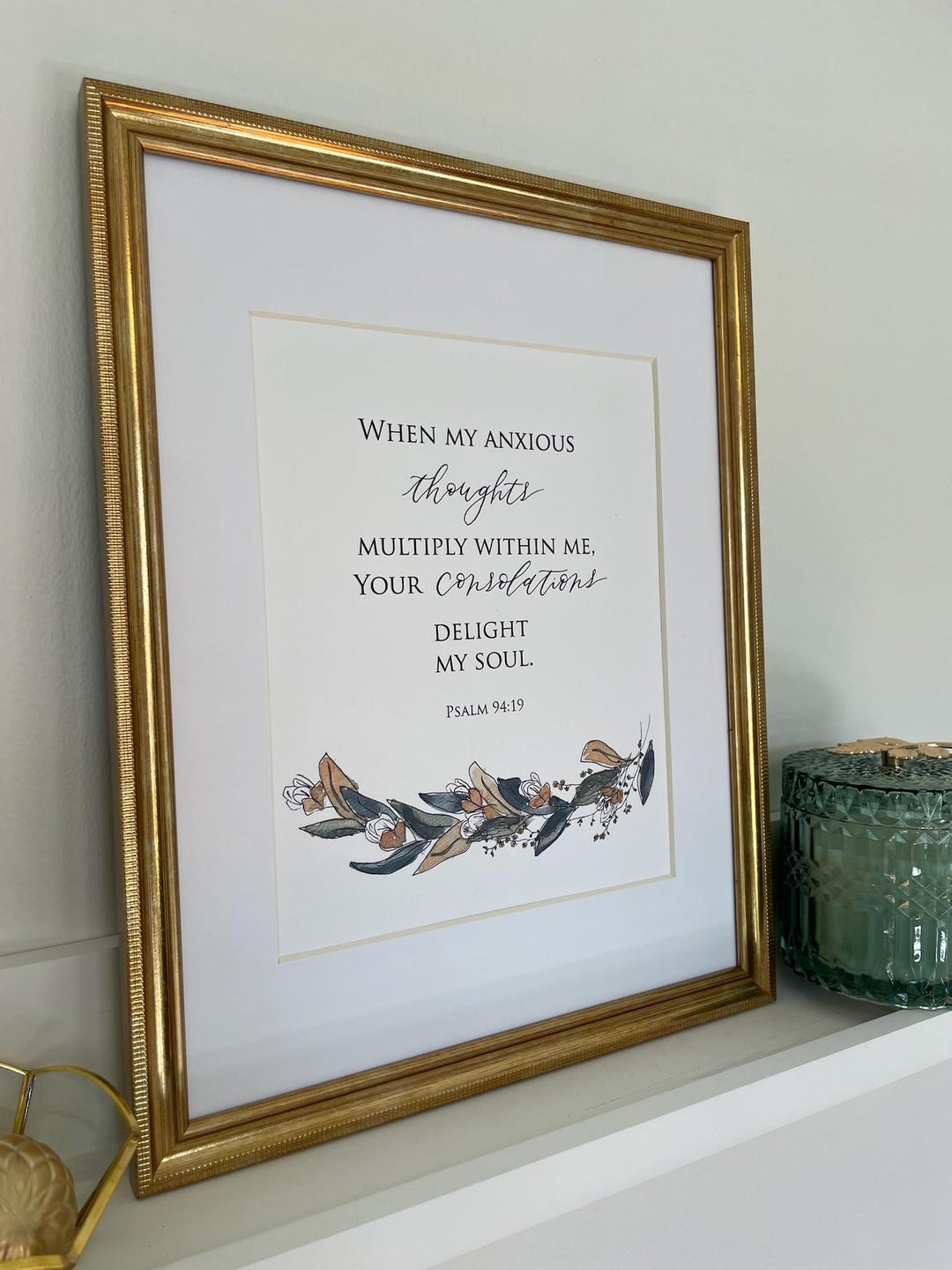 Psalm 94:19 Italian Paper Scripture Print With Florals• Watercolor ...