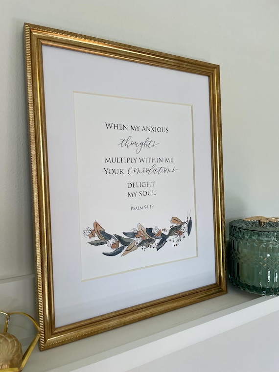 Psalm 94:19 Scripture Print • Calligraphy, Floral Watercolor Art, Italian Paper