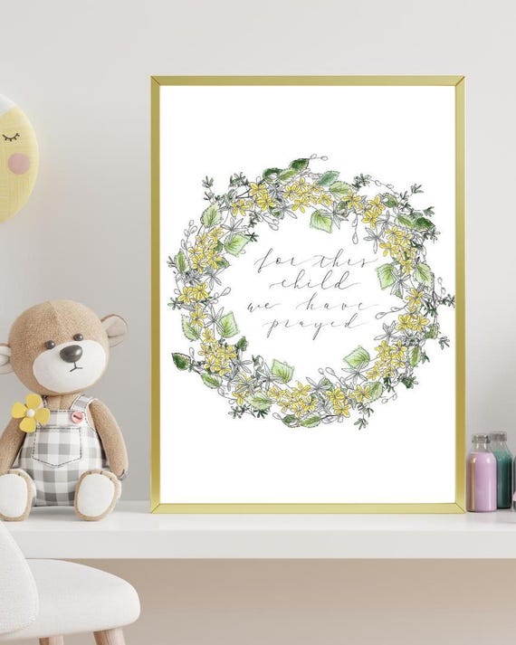For This Child We Have Prayed: Floral Christian Nursery Print, Italian Paper Calligraphy