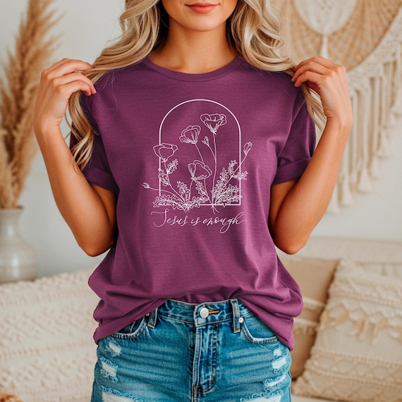 Jesus is Enough Comfort Colors® Floral Christian T-Shirt with White Design