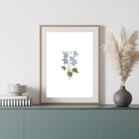 February Birth Month Flower Print | Violets Art | Minimalist Botanical Wall Art on Italian Paper