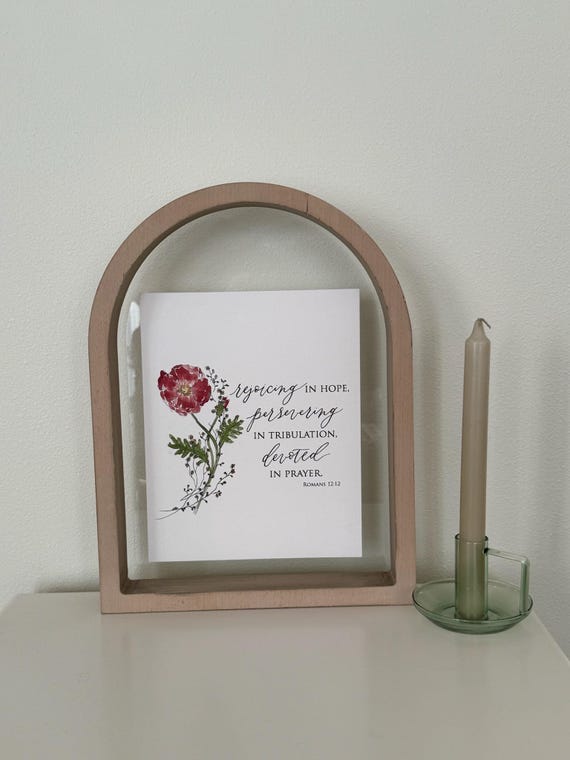 Romans 12:12 Scripture Print • Calligraphy, Floral Watercolor Art, Italian Paper