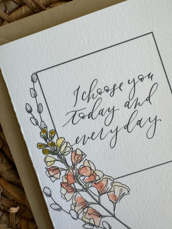Floral Anniversary Card: Watercolor Calligraphy on Italian Paper