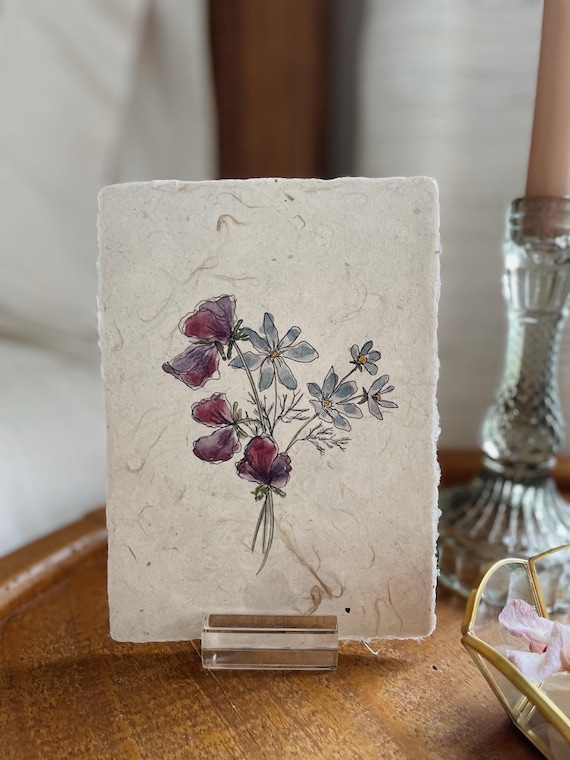 Birth Month Flower Custom Art Print • Watercolor and Calligraphy on Handmade Paper