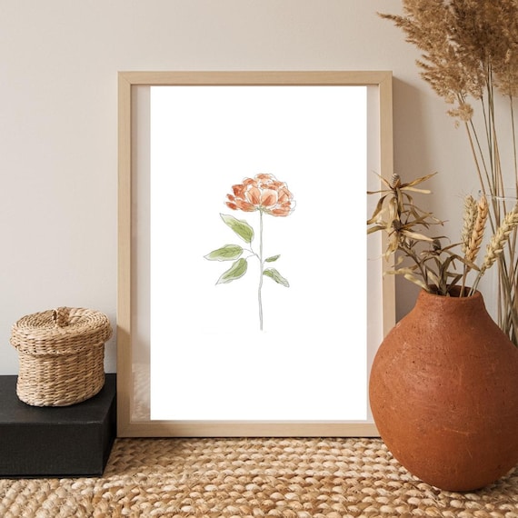 November Birth Month Flower Print | Peony Art | Minimalist Botanical Wall Art on Italian Paper