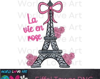 Digitale download Parijs Frankrijk, Eiffeltoren PNG, Coquette, Pink Ribbon, Franse gezegden clipart, schattig sublimatieontwerp, illustraties rozen