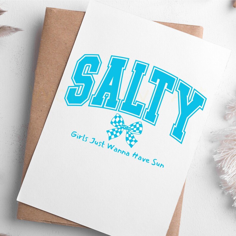 Salty Digital Download, Blue Varsity Letters With Checkered Bow PNG ...