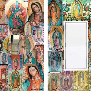 Original Vår Fru av Guadalupe handgjord ljusströmbrytare väggplatta collagekonst strömbrytare tatuering dag för de döda Jungfru Moder Maria heminredning