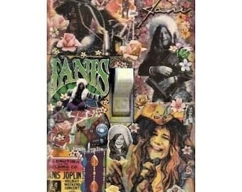 Placa de interruptor de luz original hecha a mano de rock clásico Janis Joplin Beatles Doors Led Zeppelin Pink Floyd Rolling Stones Elvis Jagger