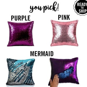 Glam Sequin Pillow Cover Purple Pink Blue Silver Aqua Rose Gold Shiny Mermaid Decorative Sham Dorm Room Photo Booth Wedding Decor Party Prop image 1