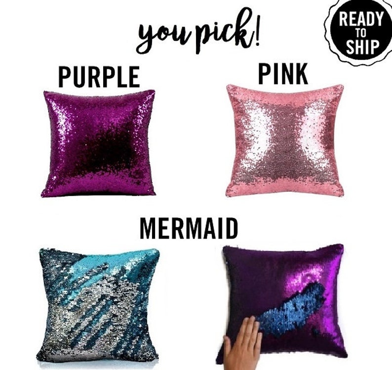 Glam Sequin Pillow Cover Purple Pink Blue Silver Aqua Rose Gold Shiny Mermaid Decorative Sham Dorm Room Photo Booth Wedding Decor Party Prop image 1