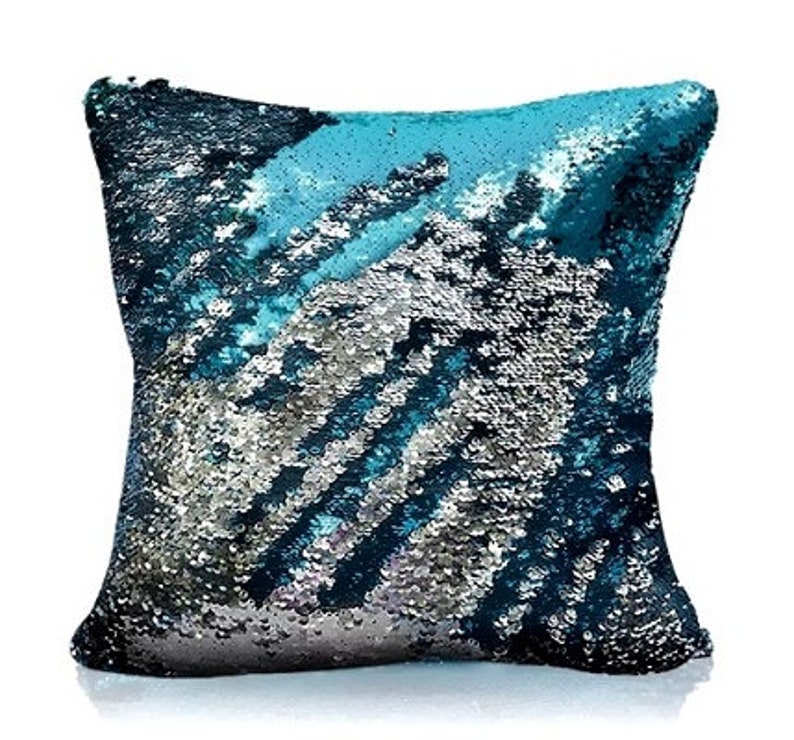 Glam Sequin Pillow Cover Purple Pink Blue Silver Aqua Rose Gold Shiny Mermaid Decorative Sham Dorm Room Photo Booth Wedding Decor Party Prop Mermaid Aqua Silver