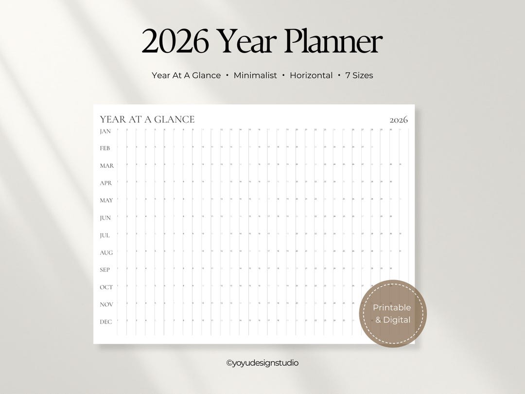 2026 Year at a Glance Calendar | Printable Wall Planner | Minimalist ...