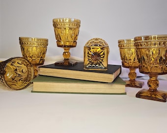Indiana Glass - Colony - Park Lane Amber - Water - Wine - Footed Goblets
