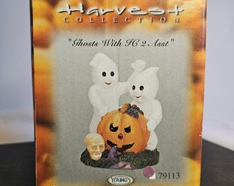 Ghosts and Pumpkin Figurine - Light up Pumpkin - Harvest Collection - Young Inc. - 2001 - Original Box