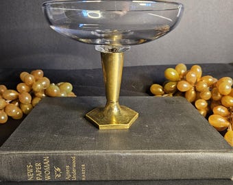Vintage Brass & Glass Trinket Dish - Mid-Century Decor (5.5 inch)